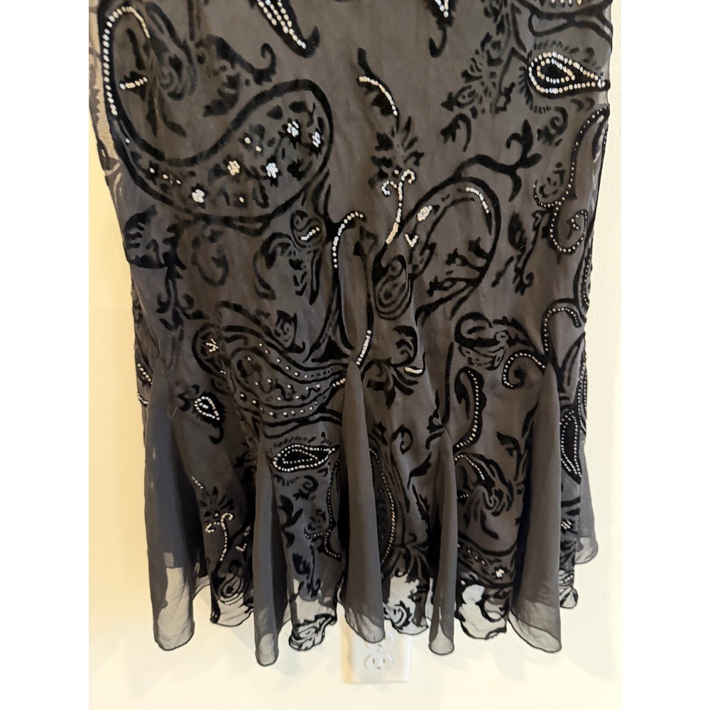 SL Fashions Black Paisley Velvet Burnout Rhinestone Godet Hem Dress Size 10 - Picture 3 of 11